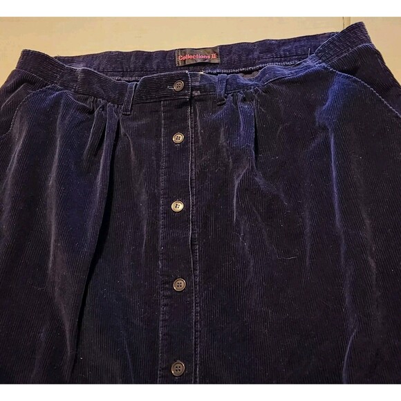 Vtg Corduroy A-Line Midi Skirt  90s Navy Boho Indie Women's 12 Collections II - Picture 1 of 4
